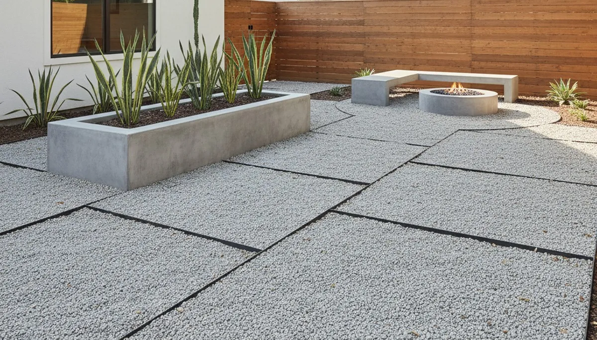 Modern pea gravel landscape design with architectural plants in San Antonio, TX by Chop Chop Landscaping