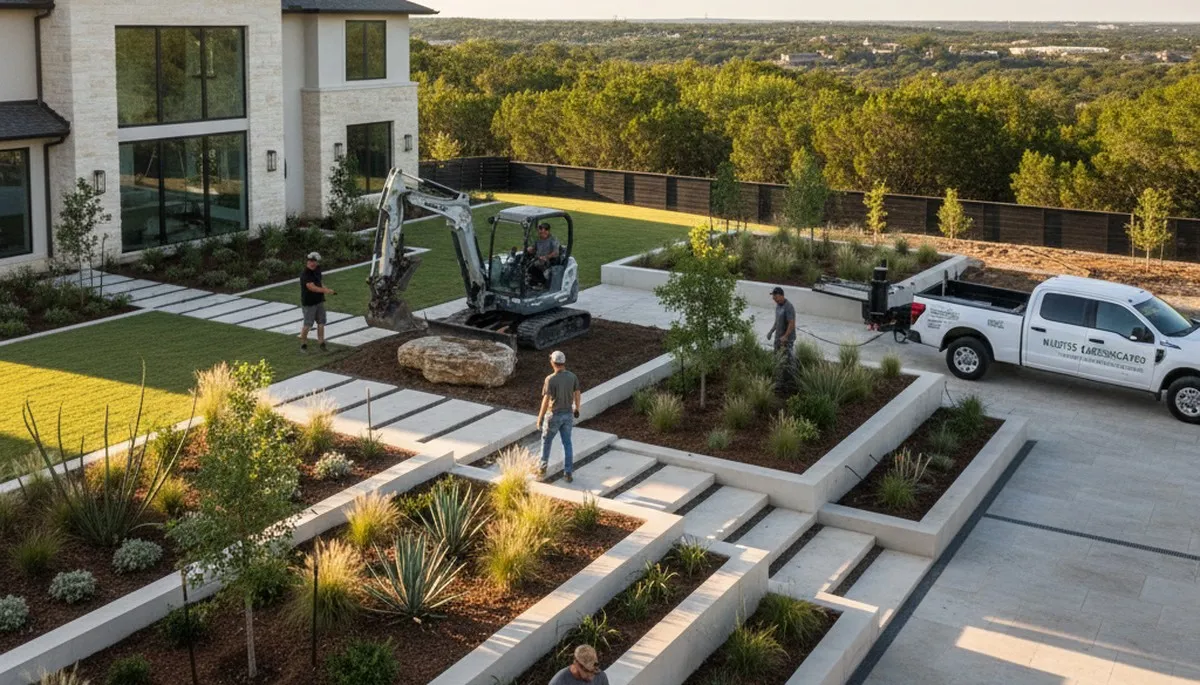 San Antonio TX landscaping crew providing professional lawn care and landscape maintenance