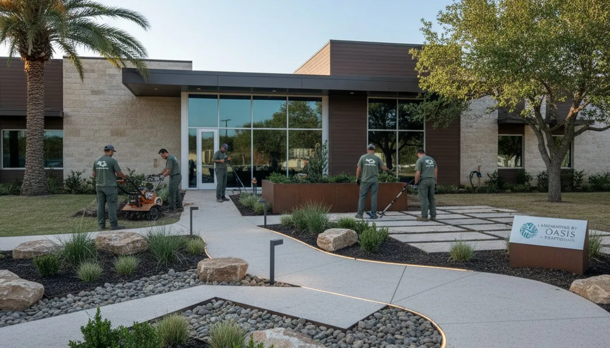 Landscaping crew in San Antonio, TX providing professional lawn and landscape services