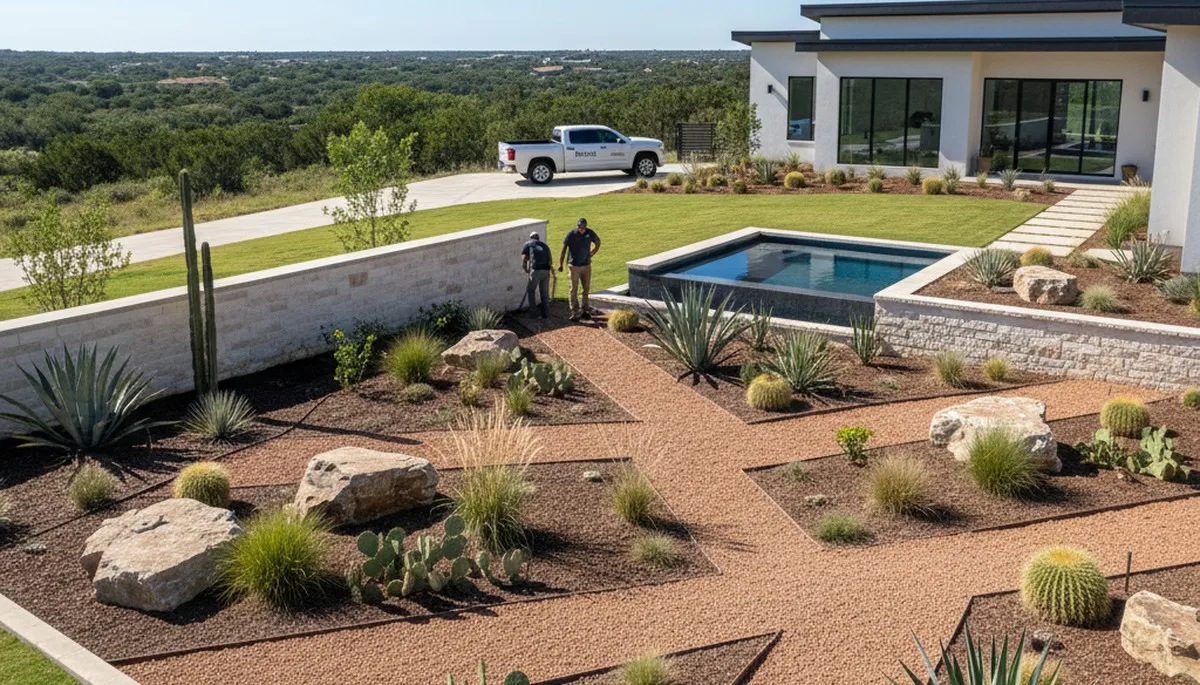 Landscaping crew serving San Antonio, TX with professional yard and lawn care services
