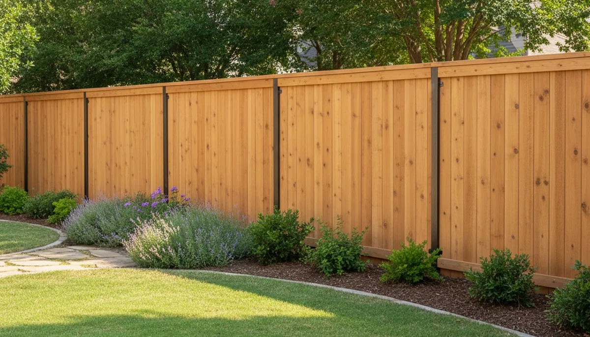 White wooden privacy fence installation by landscaping pros in San Antonio, TX residential yard